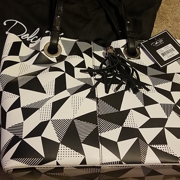 Dolce Vita Leather Geometric Print Tote Bag - Picture 2 of 7
